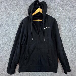 Alpinestars Hoodie Mens Medium Black Full Zip Logo Cotton Ribbed Hem Long Sleeve
